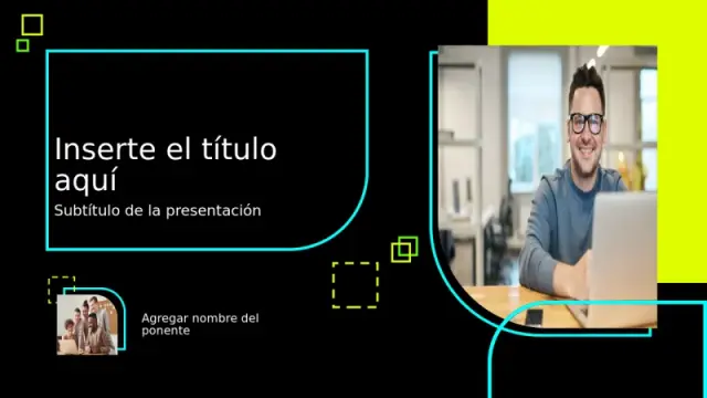 Diapositiva de Título Corporativo con Marco Geométrico Cian