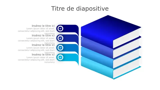 Processus d'apprentissage en quatre étapes avec livres empilés