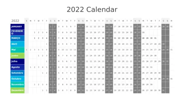 Modelo de Layout de Calendário Anual em Grade | PPT Design
