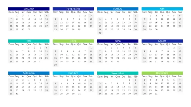 Calendário Anual 2024 Layout em Grade | PPT Design