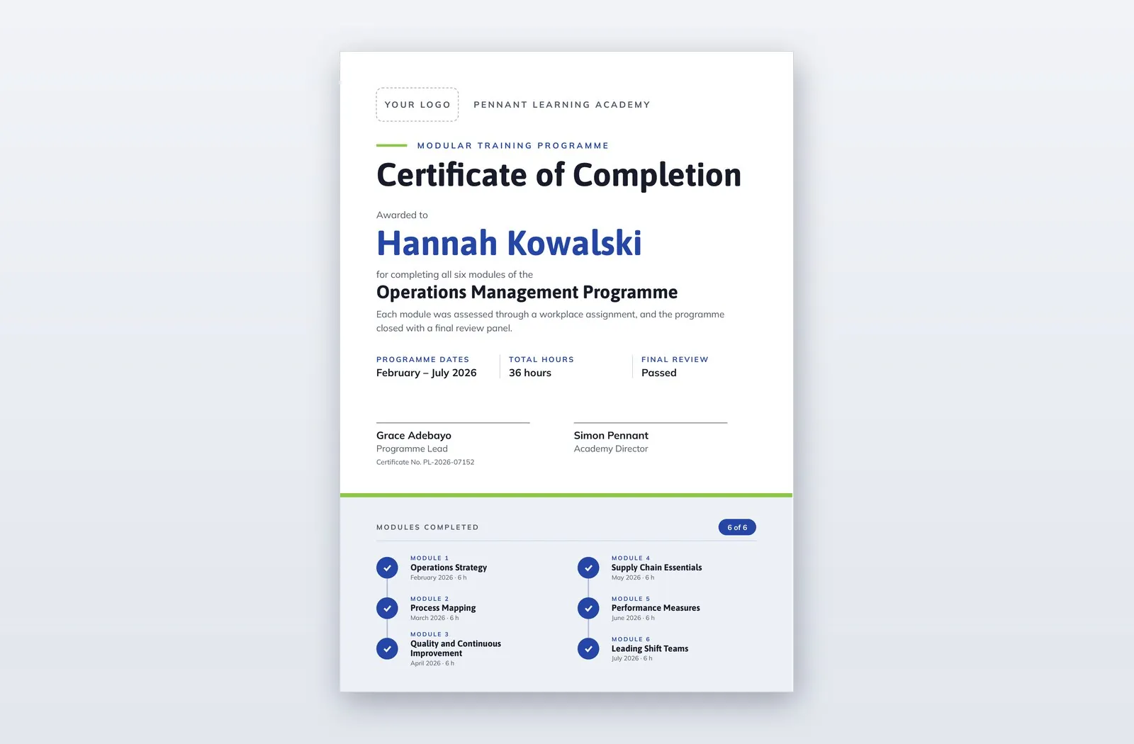 Powerpoint Lista Certificado de programa de capacitación modular – plantilla Assembly