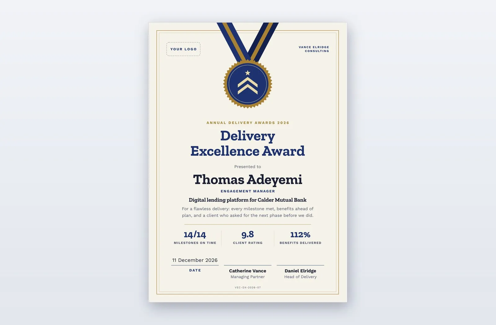 Free Delivery Excellence Award Certificate Template – Zenith