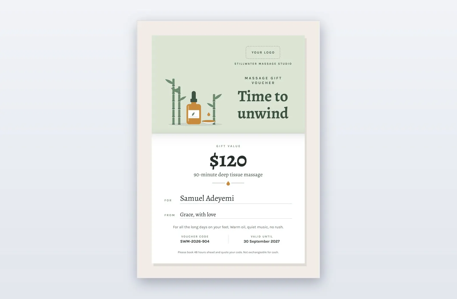 Free Massage Gift Voucher Template – Arnica | PPT-Design