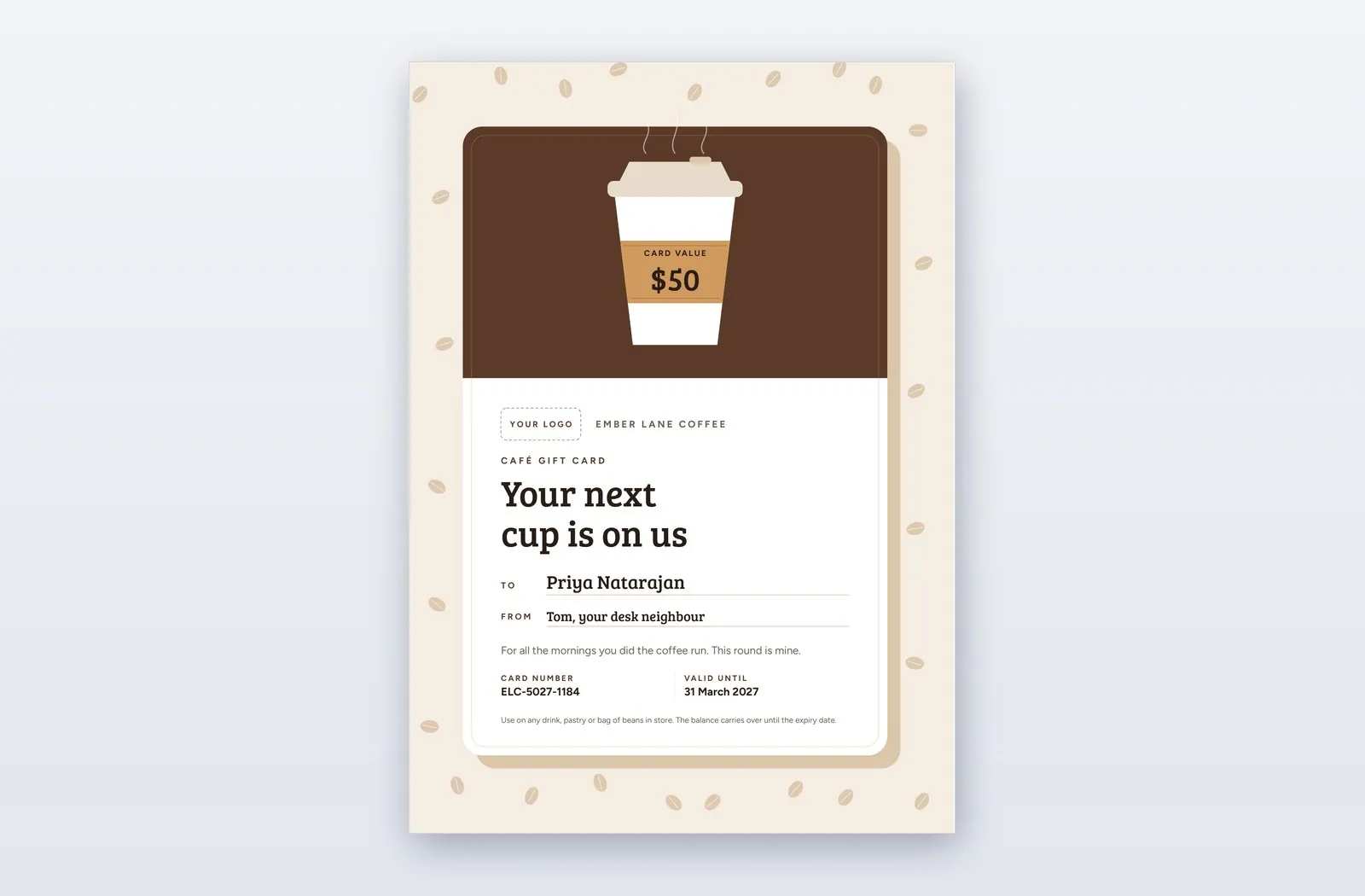 Free Coffee Shop Gift Card Template – Barista | PPT-Design