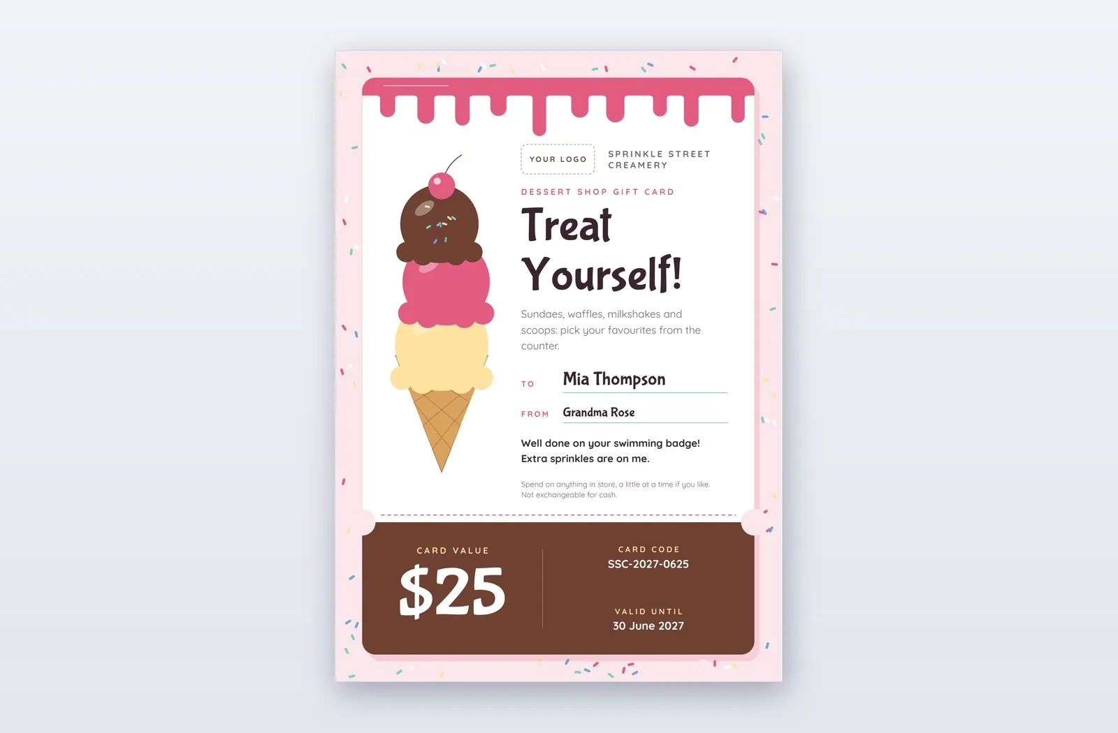 Free Dessert Shop Gift Card Template – Buttercream