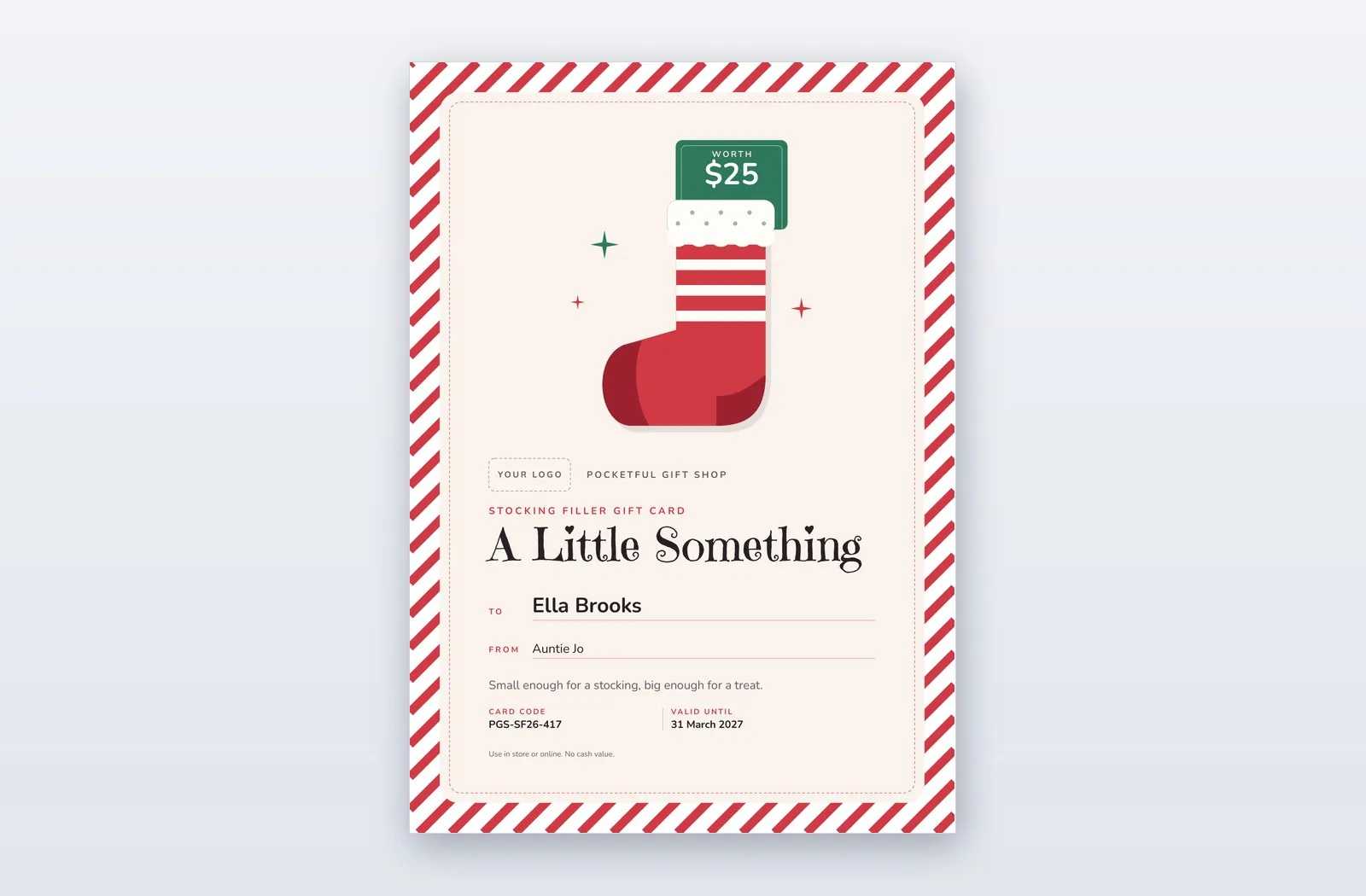 Free Stocking Filler Gift Card Template – Dinky | PPT-Design