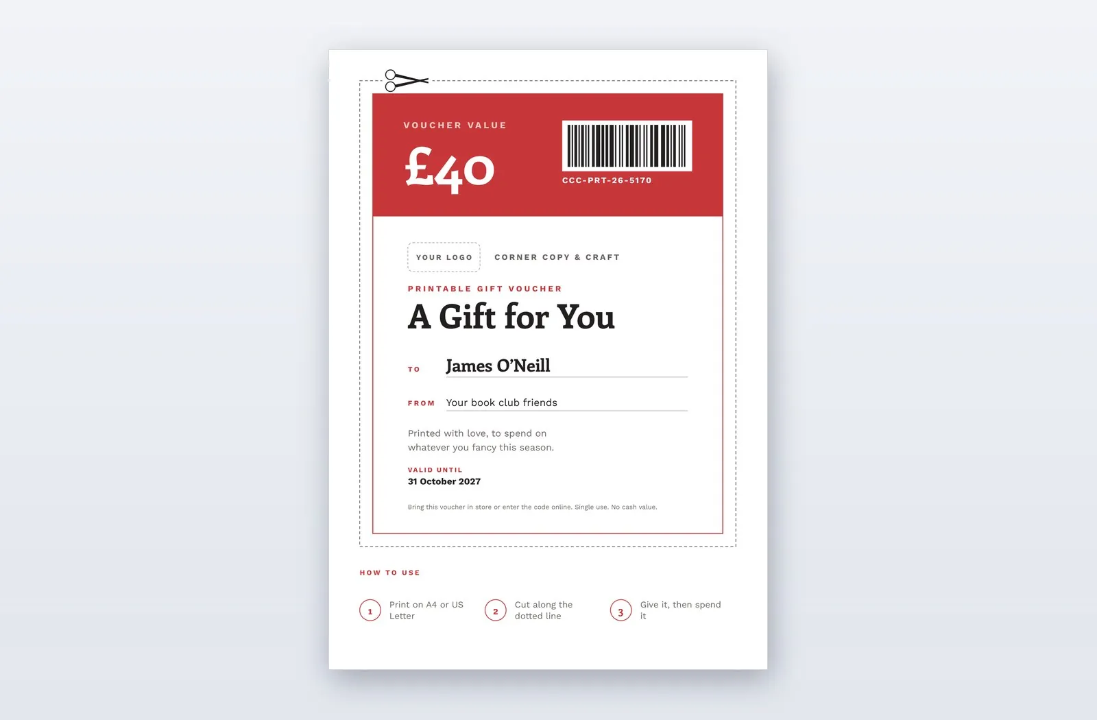 Free Printable Gift Voucher Template – Dotted Line