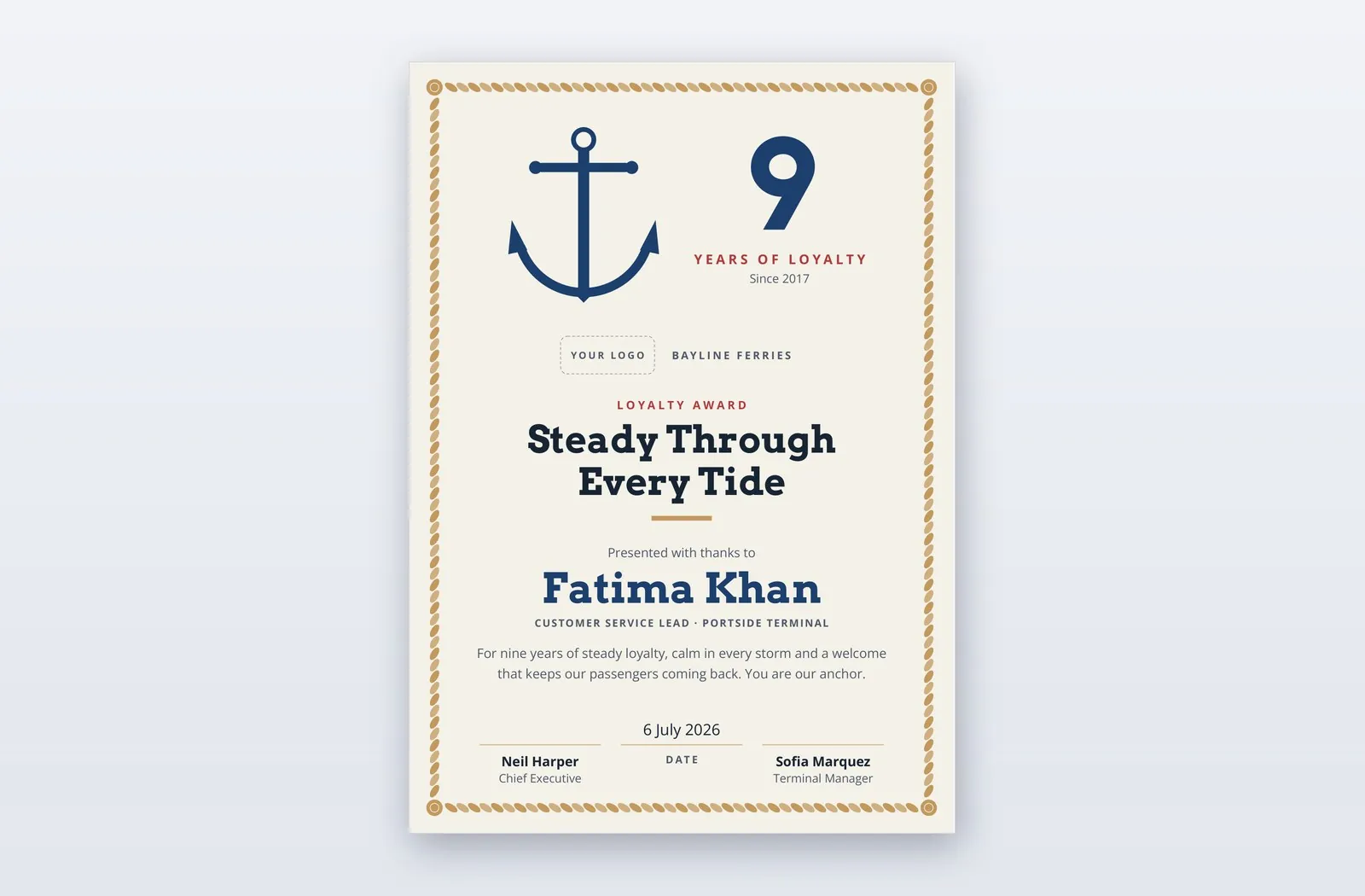 Free Loyalty Award Certificate Template – Anchorage