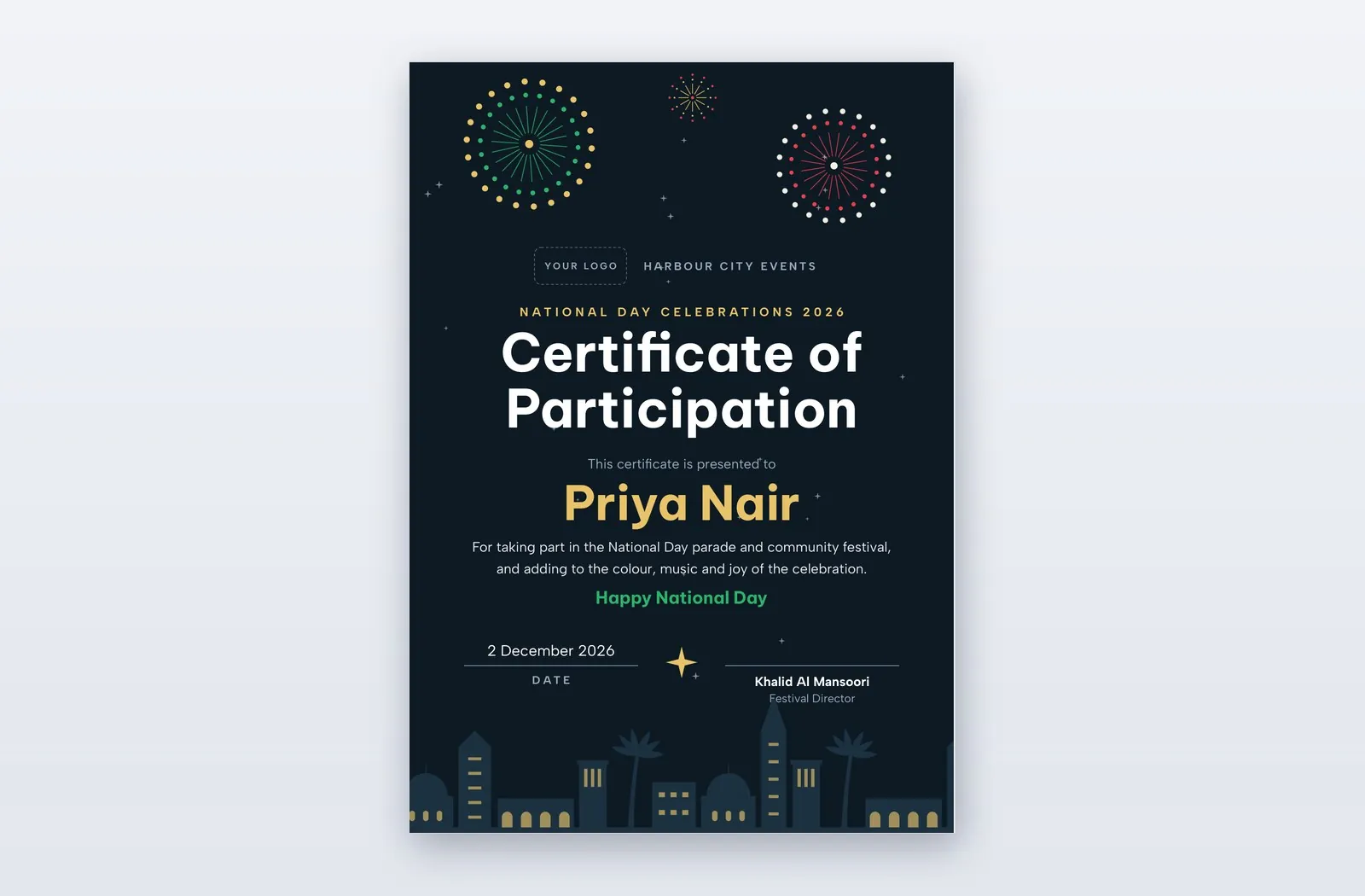 Partiipation Logo Free National Day Participation Certificate Template – Bouquet
