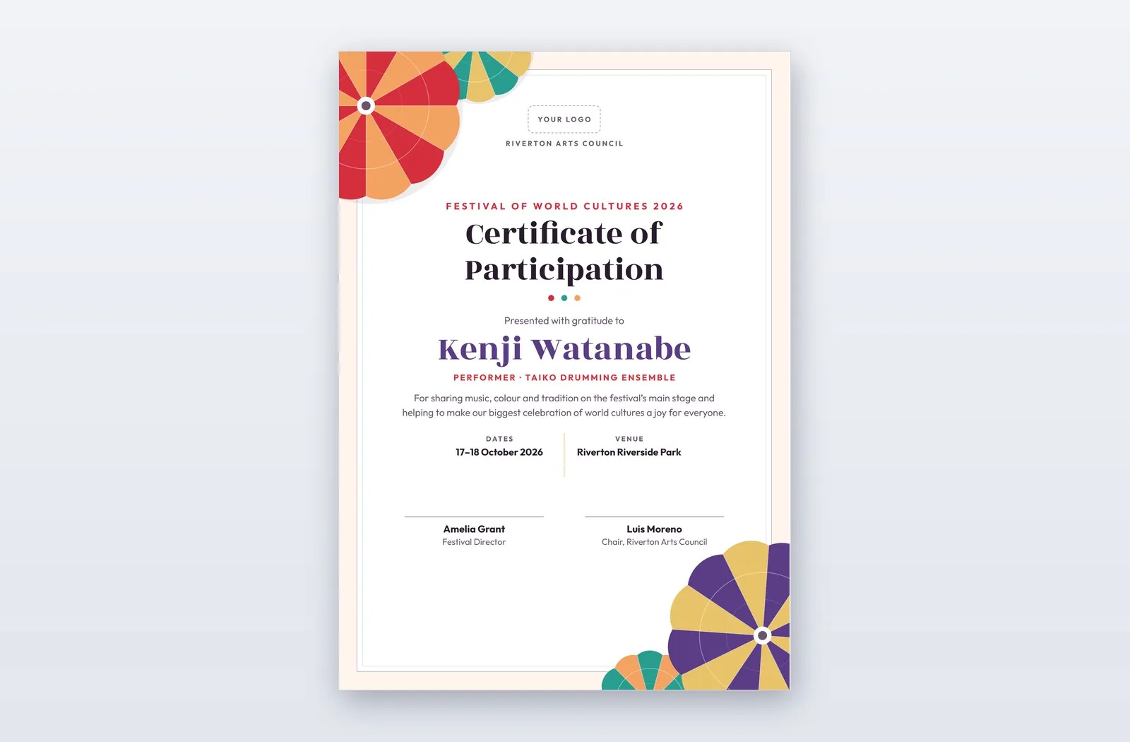Partiipation Logo Free Cultural Festival Participation Certificate Template – Parasol