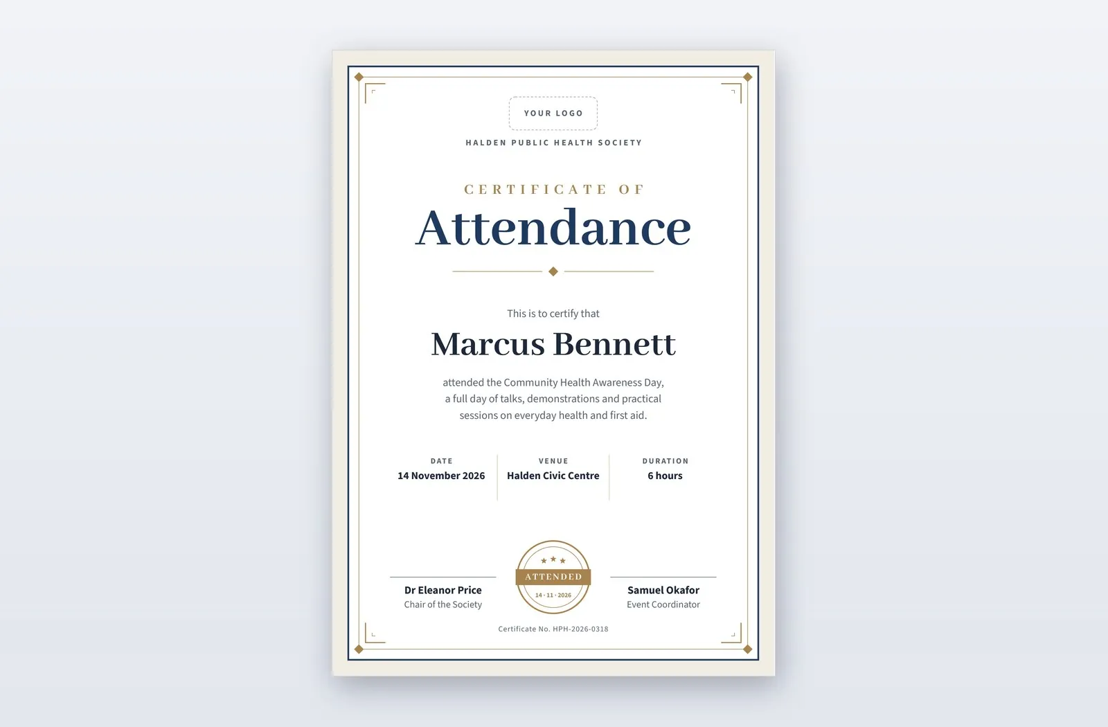 Free Certificate of Attendance Template – Attested