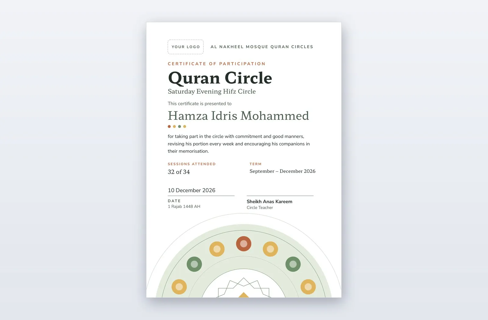 Partiipation Logo Free Quran Circle Participation Certificate Template – Halqa