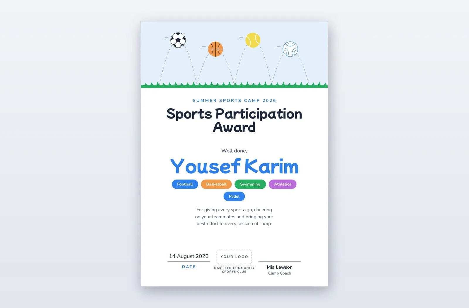 Free Sports Participation Award Certificate Template – Medley