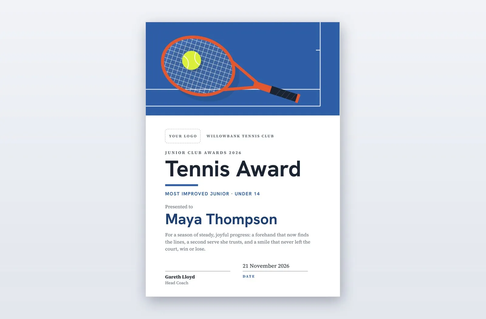 Free Tennis Award Certificate Template – Forehand