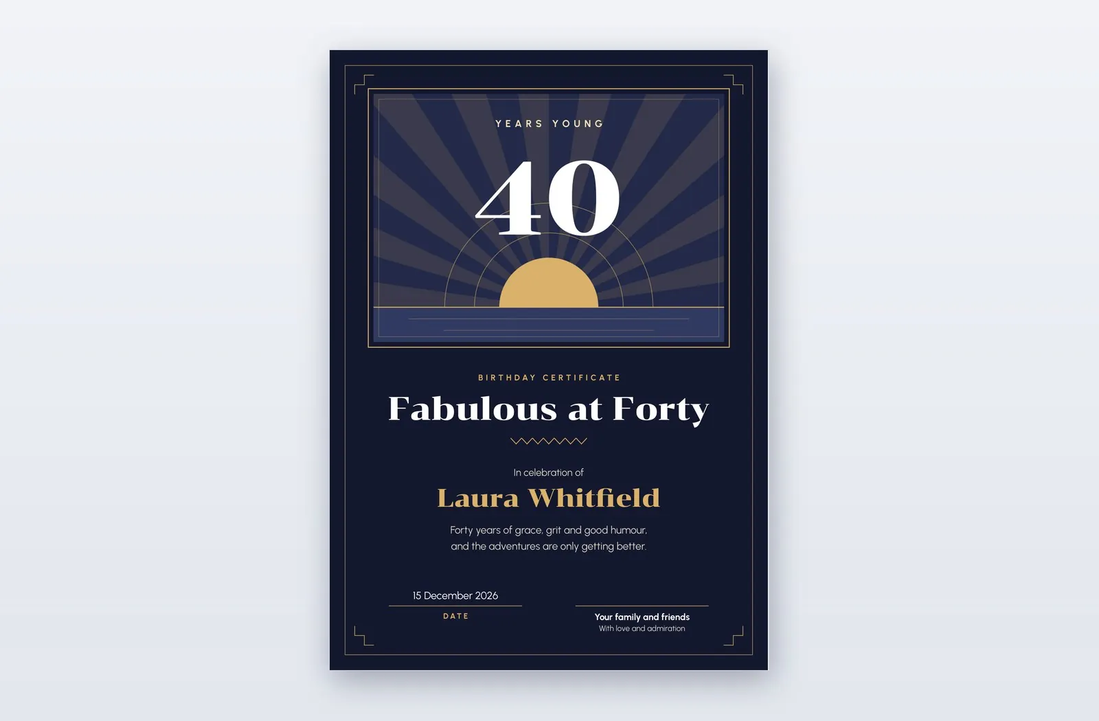 Free 40th Birthday Certificate Template – Chevron Sun