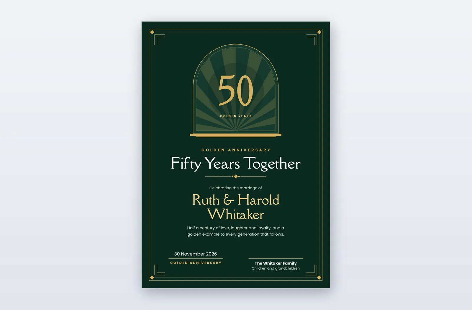 Free Golden Anniversary Certificate Template – Dorado
